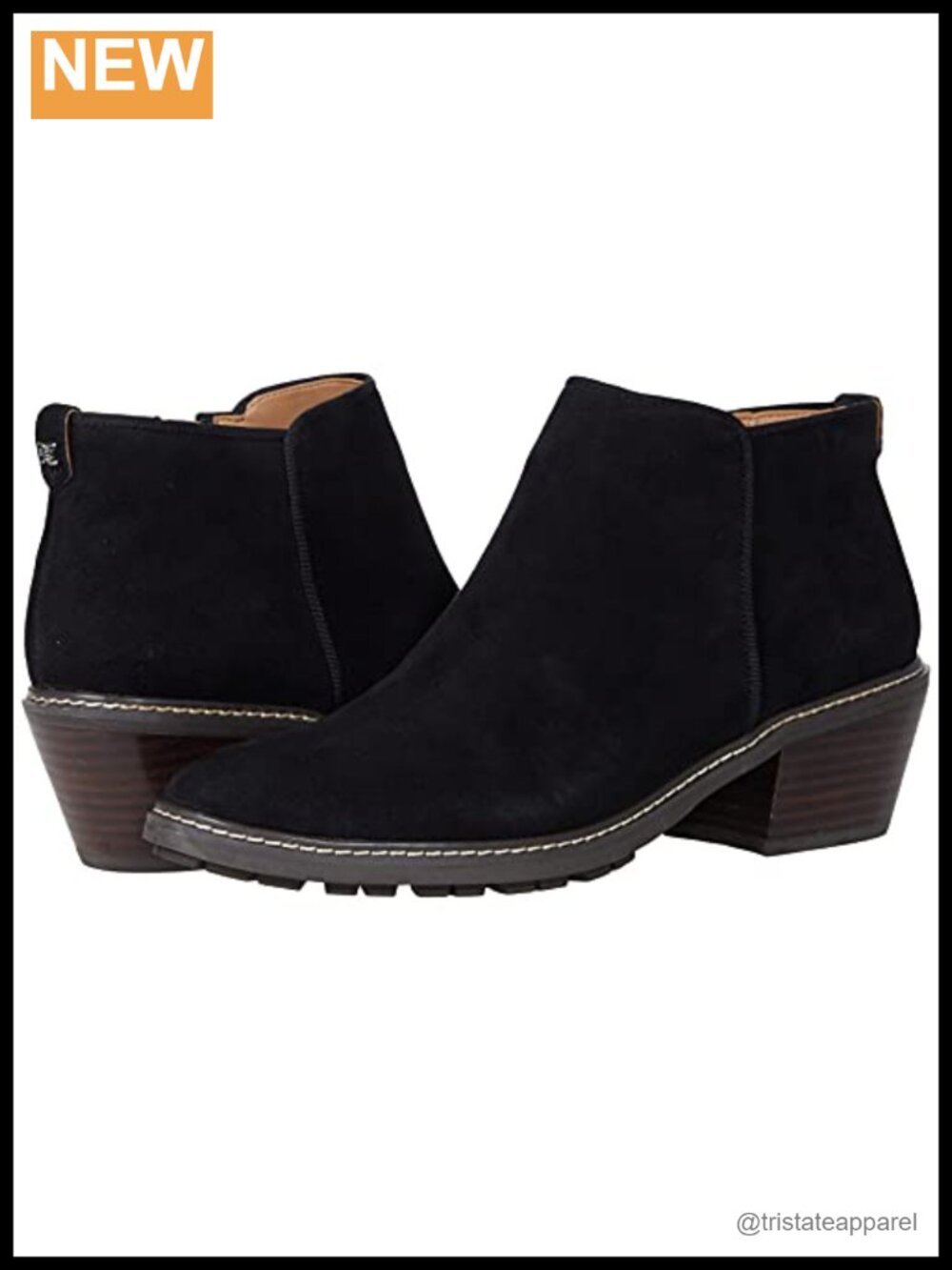 Waterproof Suede Ankle Bootie with Zipper, Stacked Heel